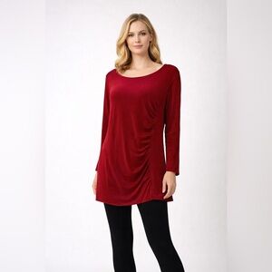 Bright Red Chico's Travelers Long Sleeve Tunic with Ruched Side Feature Size 2